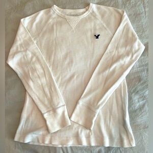 American Eagle Outfitters White Waffle Knit Long Sleeve Thermal Top